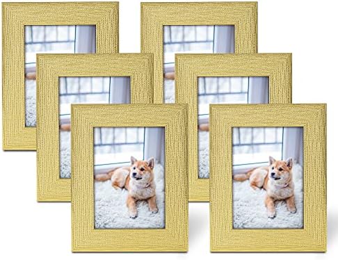 ArtbyHannah 6 Опаковки, определени златни рамки за снимки с размер на 5x7 инча със стъкло с висока резолюция, хоризонтална и вертикална формати за вашия десктоп на дисплея