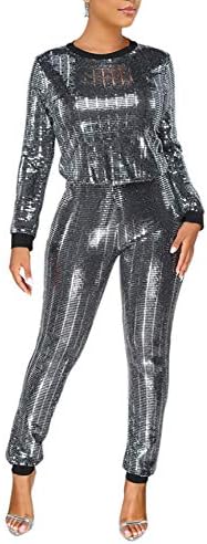 Lucuna/ Дамски Облекла от 2 теми, Блестящ Пуловер с метални пайети, Блузи и Панталони, Комплект, Чудесна Клубна