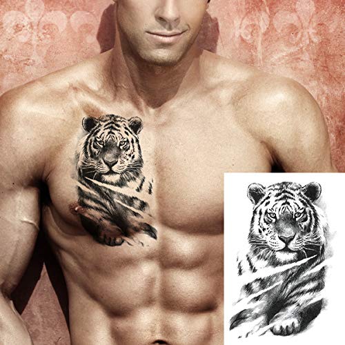 Kotbs 6 Големи Листа 3D Временна Татуировка с изображение на Лице на Черен Лъв за Мъже и Жени, Стикери с Татуировки на