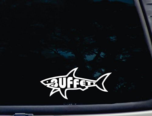 Buffett Shark - vinyl стикер 8 x 3 1/2 за щанцоване на прозореца, автомобил, камион, кутия за инструменти, с почти всякаква твърда гладка повърхност
