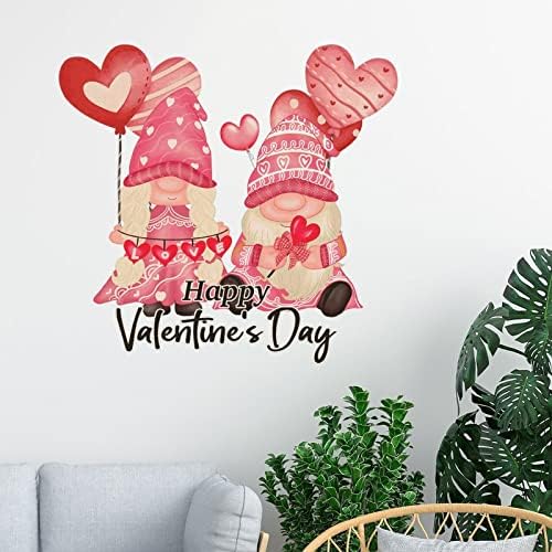 Честит Свети Валентин Стикер във формата на Джудже, Стикер на стената, Няколко Джуджета с Розов Въздушно Топка Любов,