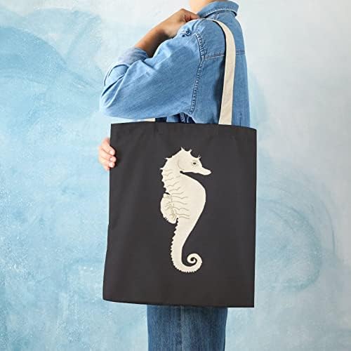 WengBeauty Холщовая Чанта-тоут Тъмно Синя Морска Бяла Чанта на рамото с морски Кон, за Многократна употреба за Хранителни стоки Чанти За Пазаруване, Плажни Чанти за Обяд