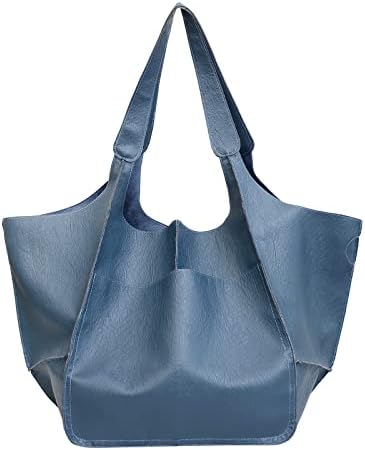 FVOWOH Големи чанти-скитник За жените, Нови Обикновена Прости чанти в Европейския и американския стил, Голяма чанта От Мека кожа, дамска чанта за през рамо (a1-Син)