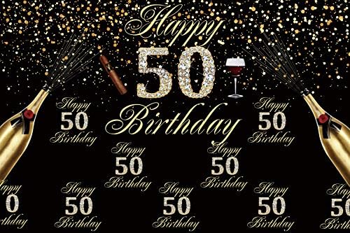 OERJU 10x8 фута Злато и черен Фон С 50-годишнината От Златни Лъскави Петна, Пайети и Диаманти, Петдесетгодишен Фон за Снимки на Деня на Раждане, Банер за парти в 50-годишнин