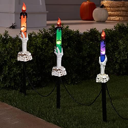 Украса Hourleey на Хелоуин, на 5 Опаковки Свещи във формата на Череп с Тояги, Водоустойчив Декор Пътеки на Батерии с Таймер за Вътрешно Външно Предния път, Трева, Двор, Гр
