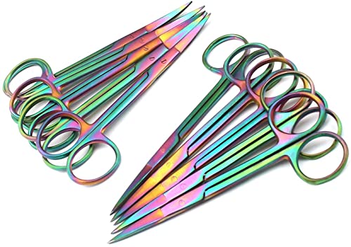 Комплект от 10 различни Цветни Титанови ножица Rainbow IRIS 4,5 от преки и извити Неръждаема Стомана, от G. S ONLINE STORE