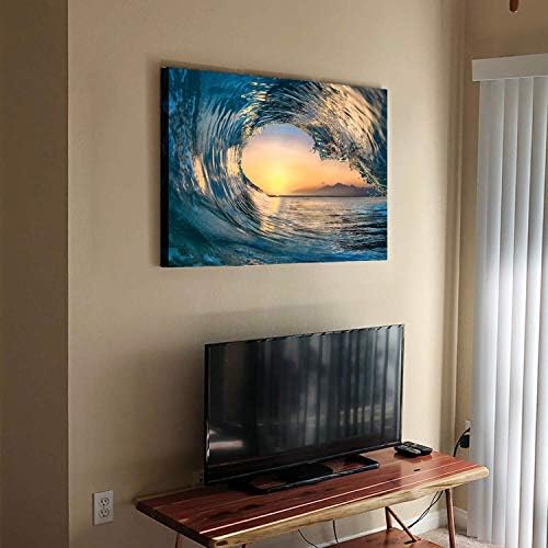 Океанская вълна с Морска гледка по залез слънце Художествена картина Комплект от 2 броя