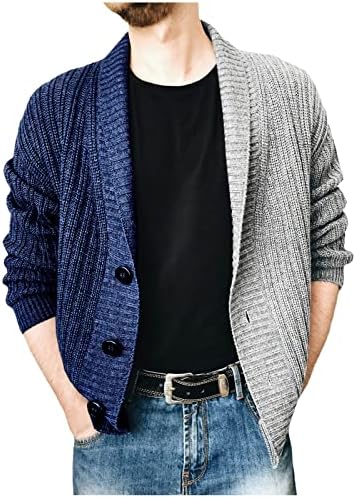 UOFOCO Жилетка, Пуловер за мъже, Случайни Свободен Вязаный Пуловер с Дълъг Ръкав, два тона Палто с Мозайки за Зимата