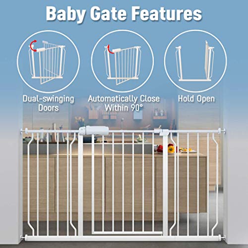 ALLAIBB Сверхширокие детски врата с монтиране под налягане, автоматично Затваряне на Бели Метални порти за Безопасност за