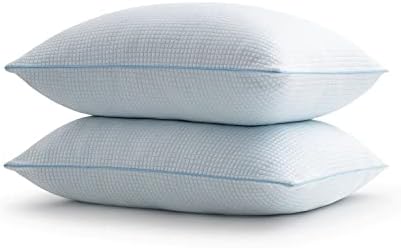 Възглавница за легла от MARTHA STEWART, наситен охлаждаща плат, от пяна с памет ефект за всички видове сън, Стандартна / Двойно, Комплект от 2 възглавници, Бял