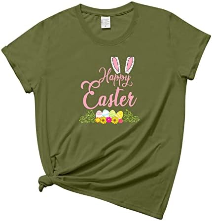 Великден Тениска за Жени, Лъки Риза, Тениски с Сладък Заек, през Цялата Деколте, Къс Ръкав, Забавна Цветна Тениска