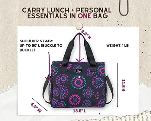 Дамски изолирано чанта за обяд Pursetti - Множество голяма чанта-тоут за обяд с държач за бутилки с вода и херметична