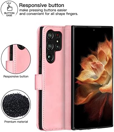 Чанта-портфейл Eastcoo с панти капак за Samsung Galaxy S23 Ultra, [3 слота за карти] [Функция на каботажните], устойчив на удари защитен калъф от изкуствена кожа за Samsung Galaxy S23 Ultra, роз