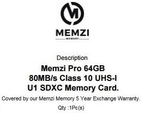 Карта памет MEMZI PRO 64GB Class 10 80 MB/SDXC Съвместим/Работи с цифрови фотоапарати Panasonic Lumix серия LF, LX, LZ,