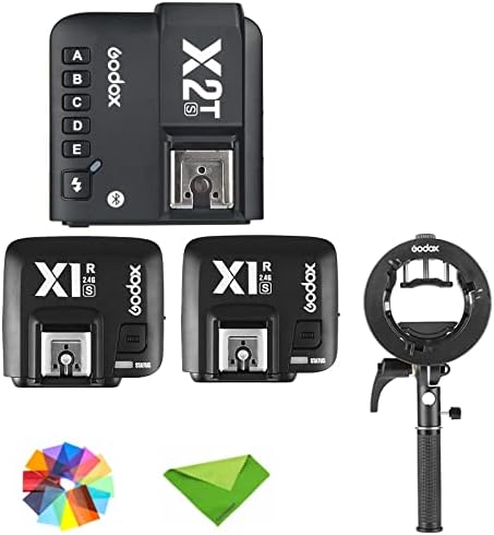 Godox X2T-S с притежателя на Godox S2 Скоба Безжичен TTL светкавица Задейства с 2 × приемник Godox X1R-S за камера