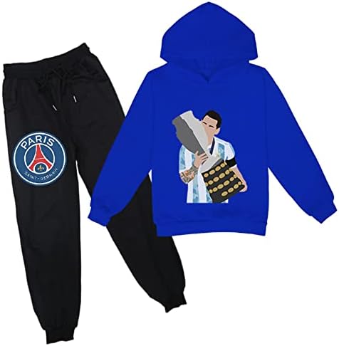 Комплект от Памучен качулки CIZun Kid Messi и Спортни Панталони с Еластичен Ластик На талията-Hoody-Пуловер за деца С качулка