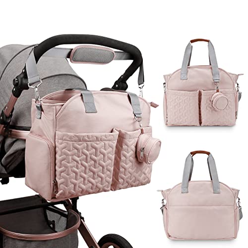 Чанта за молокоотсоса - Чанта за бебешки пелени с отделение за лаптоп и изолационен джоб, подходящ за повечето молокоотсосов, като Medela, Spectra S1, S2 (розов)