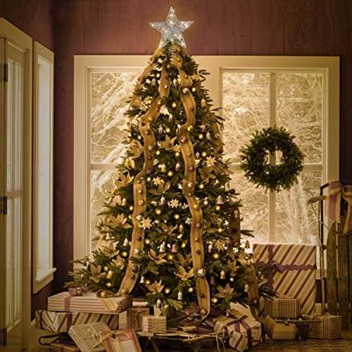 Светлините на върха на Коледната елха TOYANDONA под формата на Звезди, Пенливи Украса за Коледното парти На Върха На Коледната елха (Сребро, 25 x 30 cm)