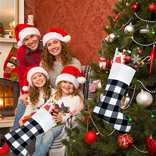 Коледни чорапи Yoochee, 4 опаковки, Големи 18-цолови чорапи в клетка от Бъфало за коледната украса, Трайни Коледни Чорапи, в червено и черна клетка (бял маншет, черно-бял)