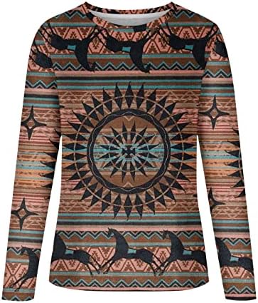 NaRHbrg Блузи за жени, Тениски с етнически принтом западните ацтеките, 2022, Есенно-Зимни Ежедневни Блузи