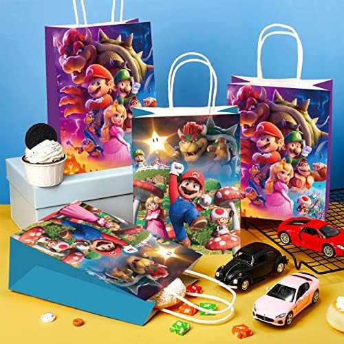 16 Опаковки Хартиени пакети Супер Bros Подарък Пакети за тематични Партита Super Bros Party Supplies