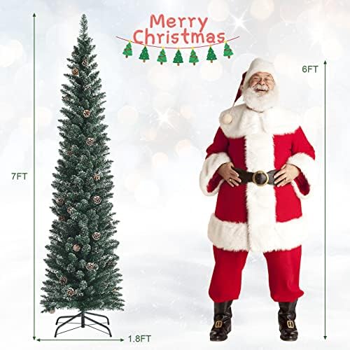 Goplus 7-подножието на Изкуствена Коледна Елха-Молив, Тънка Коледно Дърво с 41 Борова Копче, Сгъваема Метална Поставка, 351