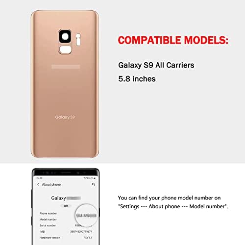 UooFide Съвместима за Samsung Galaxy S9 Подмяна на задната стъклен капак с 5,8-инчов SM-G960 за всички превозвачи