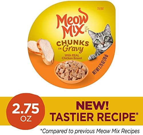 Мокра Храна за котки Meow Mix Пикантни парчета, Пилешки гърди, 2,75 Грама (опаковка от 12 броя)