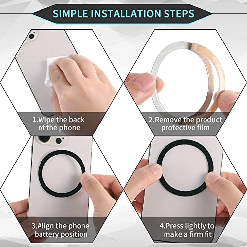 SALEX е Съвместим с магнитни пръстени Magsafe 16 опаковки - Черни, сребристи метални пръстени Mag Safe - Можете да добавите към всеки калъф за мобилен телефон - Кръгла магнитен