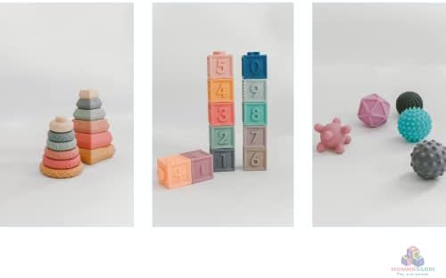 Играчки Mommassori 4 в 1 Монтесори за бебета и деца на възраст от 6 месеца и по-големи, Меки играчки за никнене на млечни зъби, Строителни блокчета, топки и укладчики, Сензо?