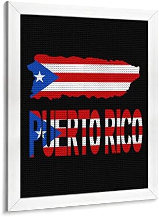 Карта Флаг Пуерто Рико през Цялата Диамантен Комплект За Рисуване с Пълна Дрелью Платно Изкуство с Рамка Начало