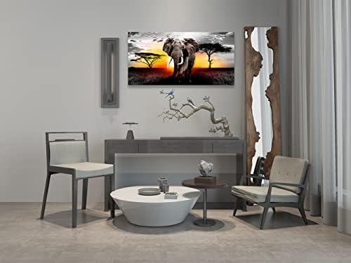 CANWALLS ART Стенни Картини с Животни за Декор Хол, Картини с Ходячим Слон върху Платно, 20x40 Инча, Опъната произведения