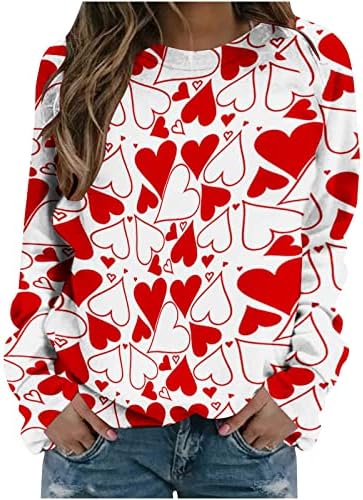 Oplxuo Блузи за Жени, Сладък Тениски с изображение на Сърце Любов, Пуловер с Кръгло Деколте и Дълъг Ръкав, Всекидневни Подарък