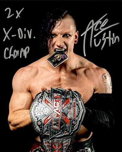 Асе Остин, с подпис и Надпис Impact X-Дивизия Шампион 8x10 Снимка - Футболни снимки с автографи