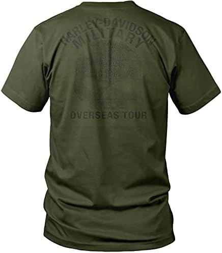 Harley-Davidson Military - Мъжка тениска с къс ръкав в стил Милитари Зелено на цвят с графичен дизайн - Overseas Tour | Honor