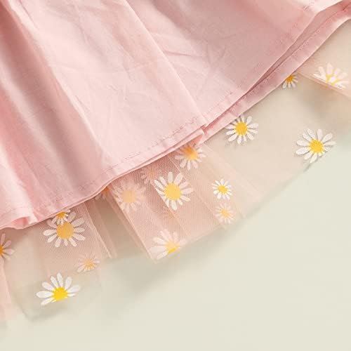 Бебешка рокля-поличка от тюл, Без ръкави, с рюшами, на бретелях, с бродерия Дейзи Крий, Облекло за Първия Рожден ден, Рокли на принцеси за момичета (Розова Маргаритка,