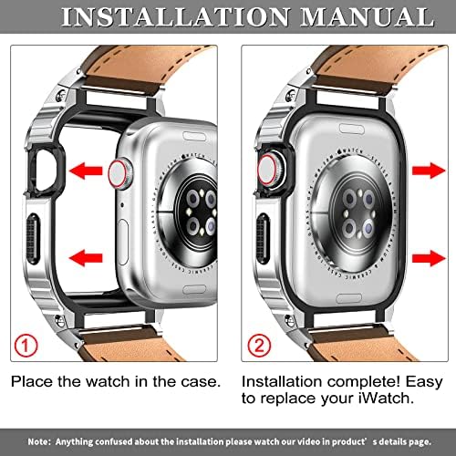 Метален корпус Suplink с кожена каишка за часовник, Съвместими въжета Apple Watch 38/40/41/42/44/45/49 мм, Здрава