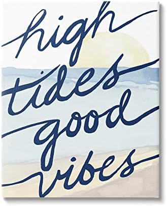 Снимка на Stupell Industries High Tides Good Vibes Плажен пейзаж С обширна площадка, дизайн Елизабет Забавят, Синьо, 16 x