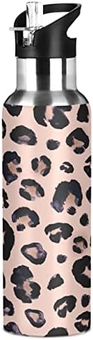 АЛАЗА Розова Черна Леопардовая Бутилка за Вода със Сламен Капак Термос от Неръждаема Стомана С Вакуумна Изолация,