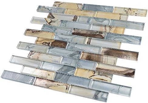 TOCSG-02 защитен панел мозайка от плочки от кафяво-сиво стъкло 1x4 дървен материал с завихрением (10 листа)