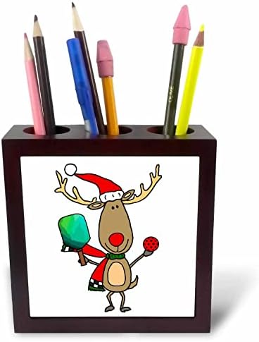 3dRose Забавен елен Рудолф, играе в пиклбол на Коледа. - Държатели за писалки за плочки (ph-371672-1)