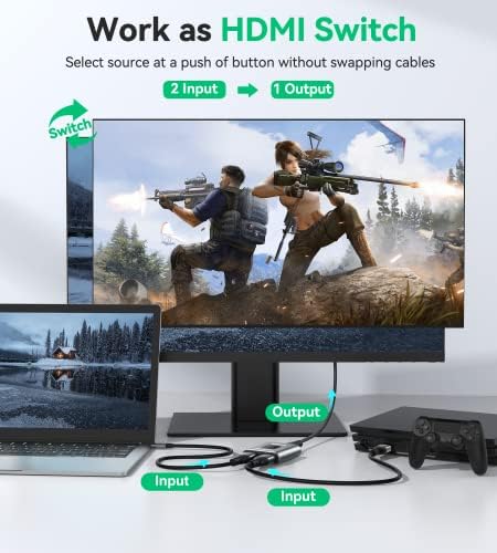 HDMI комутатор 4k @ 60hz Сплитер, Алуминиев Двупосочни HDMI комутатор на MAYA 2 в 1 изход, ръчно HDMI-хъб Поддържа HD е съвместим с Xbox PS5/4/3 Blu-Ray плейър Fire Stick Roku (1 дисплей едновремен?