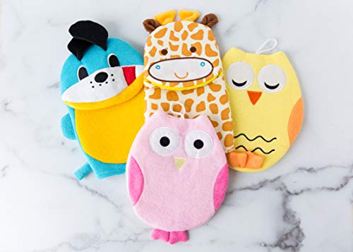 Забавни играчки за къпане на деца - пакет - 4 Салфетки за къпане /Ръкавици /Ръкавици с Кученце, Жирафа и 2 Цветни