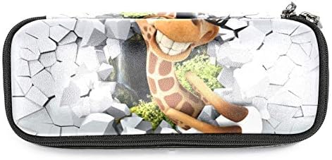 3D Фон Малък Жираф Выглядывающий 84x55 инча Кожен молив случай Чанта за Писалки с Двоен цип Канцелярская Bag Чанта
