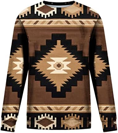Дамски Етническа Риза в Западен стил на Ацтеките, Реколта Hoody С Геометричен Модел, Блуза Свободно Намаляване с Кръгло Деколте,