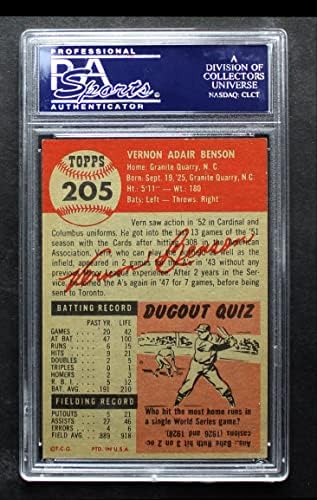 1953 Topps # 205 Верн Бенсън Сейнт Луис Кардиналс (Бейзболна картичка) PSA PSA 6.00 Кардиналс