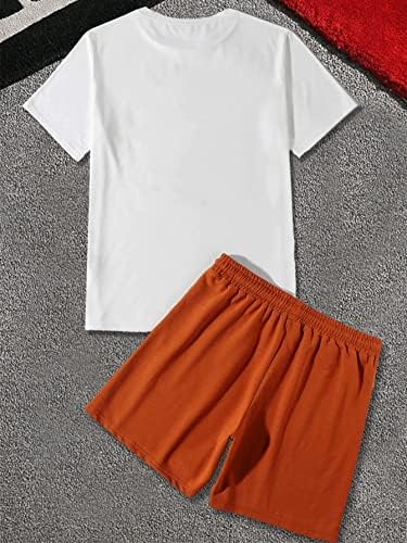 Мъжки дрехи FIOXA от две части, риза с графичен слоган и къси панталони с завязками на талията (Цвят: многоцветен, Размер: