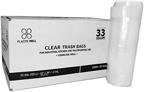 Торби за боклук PlasticMill на 33 литра: Прозрачни, 33x39, 1.3 на Хиляда, 100 торби.