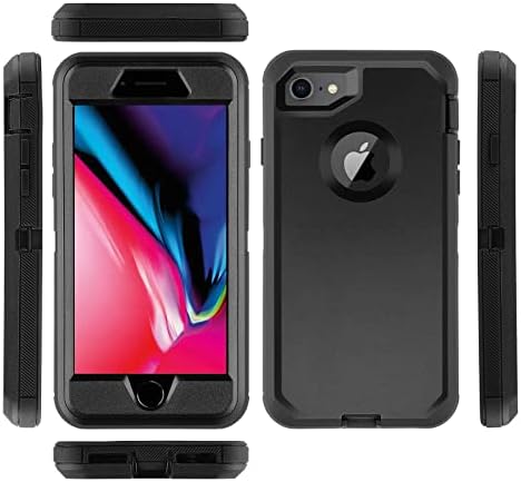 Калъф за iPhone 7/8 iPhone с защитно фолио за екрана [устойчив на удари] [Dropproof] [Прахоустойчив], 3 в 1, здрав калъф за целия корпус, здрав калъф за iPhone 7/8 4,7 Черен