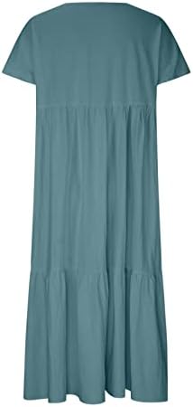 Женствена рокля за лятото 2023, Модерни Дневни по-Дълга Рокля с V-образно деколте и Къс Ръкав, Обикновена Плисирани